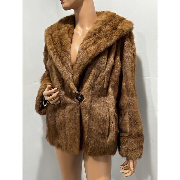 mink fur coat Size Large Collared Honey Brown Color - Picture 1 of 12